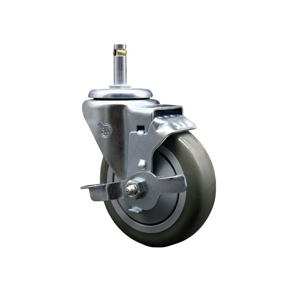 4'' Gray Polyurethane Wheel Swivel 7/16'' Grip Ring Stem Caster with Brake
